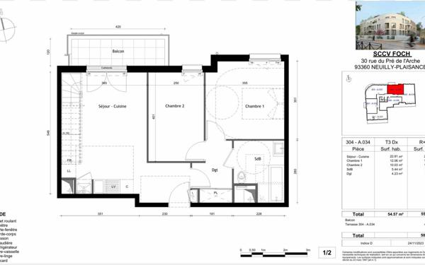 Appartement à vendre    3 pièces • 54,57 m2 Neuilly-Plaisance