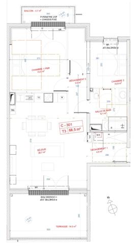 Appartement T3 neuf à vendre GAGNY 93320 surface habitable 68,50 m2 + terrasse et balcon 17,70 m2