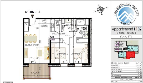 Appartement Combloux 3 pièce(s) 54.3 m2