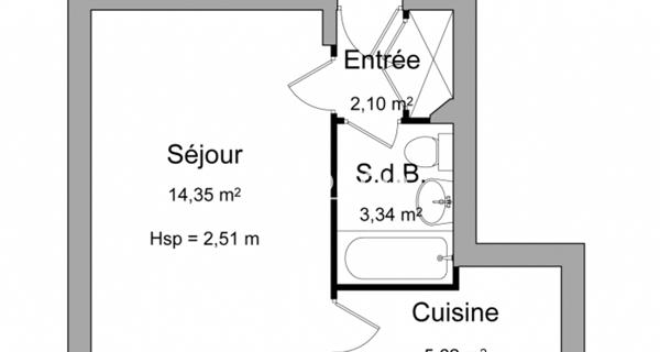 Location Studio 25.41 m² - Bourg-la-reine 92340