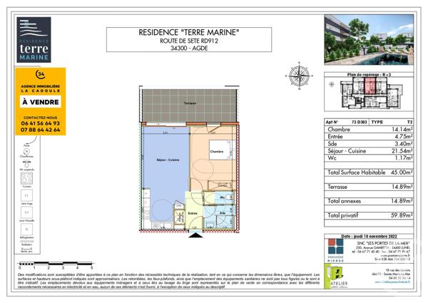 Appartement T2 à vendre  2 pièces - 45 m2 AGDE - 34