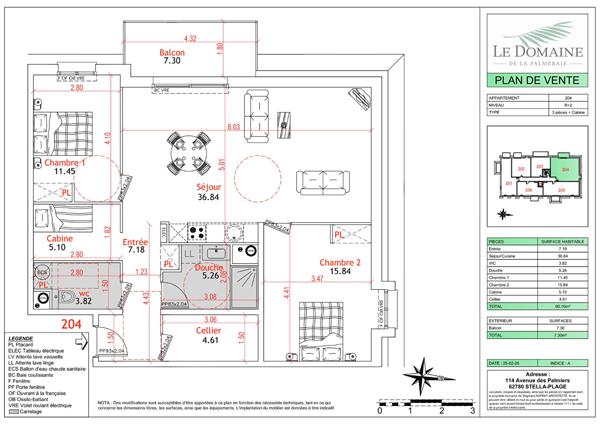 Appartement Cucq Stella Plage 3 pièces cabine 90,1 m²