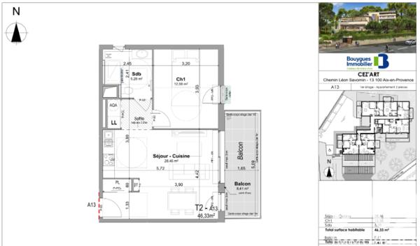 Appartement à vendre 2 pièces 45,49 m² Aix-en-Provence