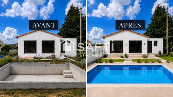 Maison neuve de plain-pied, piscine et garage