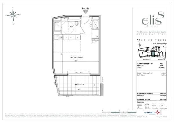 Appartement F1 à vendre  1 pièce - 34,07 m2 CAP D AIL - 06