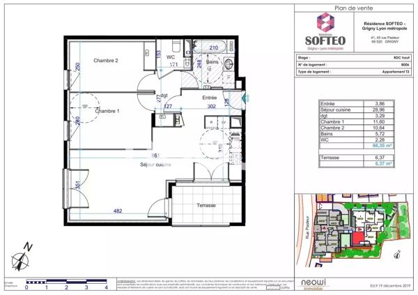 GRIGNY - Beau T3 de 66.35 m² avec terrasse 6.37 m² et garage