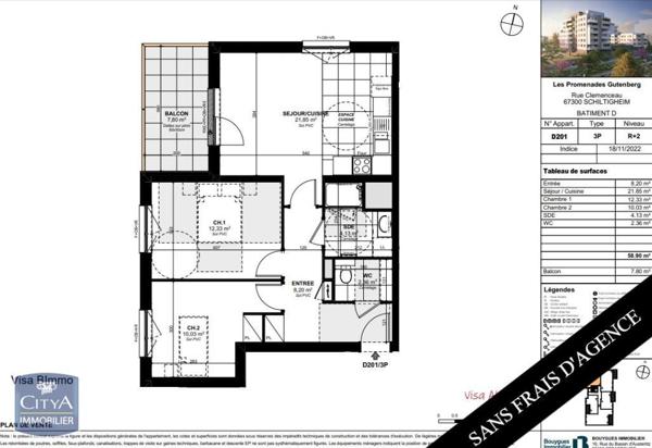Location appartement Schiltigheim (67300) 3 pièces 58.9m²