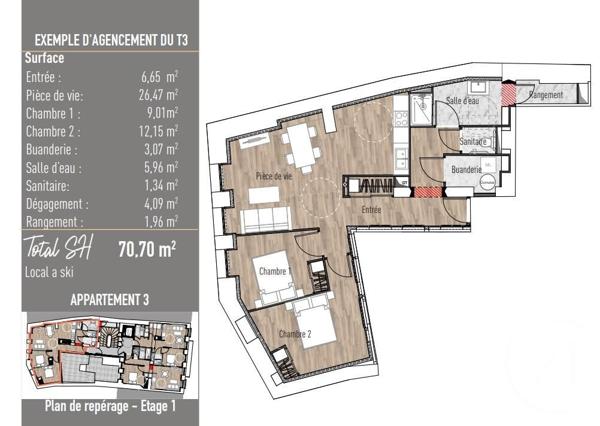 Appartement F3 à vendre  3 pièces - 70,81 m2 CAUTERETS - 65