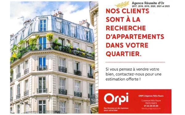 Appartement à vendre    4 pièces • 69,25 m2 Paris 15