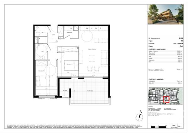 Appartement T3 à vendre  3 pièces - 71,01 m 2   BAILLARGUES  - 34
