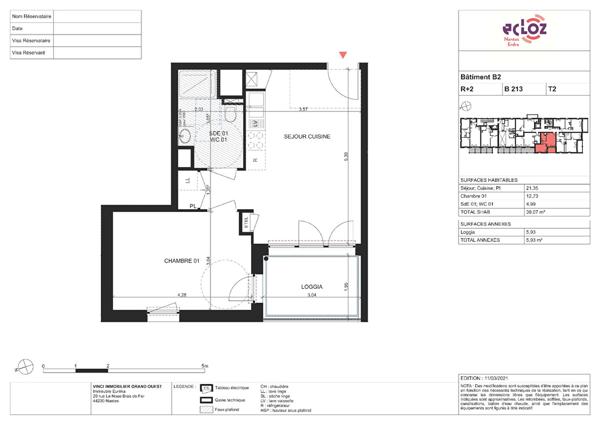 Appartement Nantes 2 pièce(s) 39.07 m2