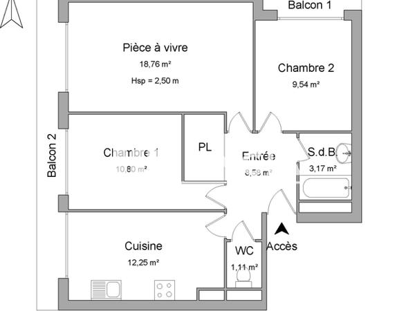 Location Appartement 3 pièces 62.35 m² - RESIDENCE LES COROLLES 1 BAT. Fleury Les Aubrais 45400