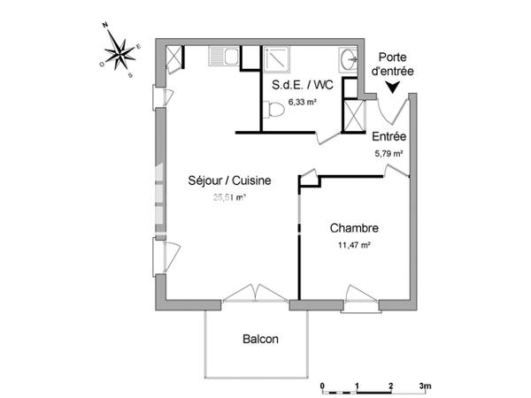 Location Appartement 2 pièces 49.11 m² - 861 RUE DES SOURCES - BAT C3 Herouville Saint Clair 14200