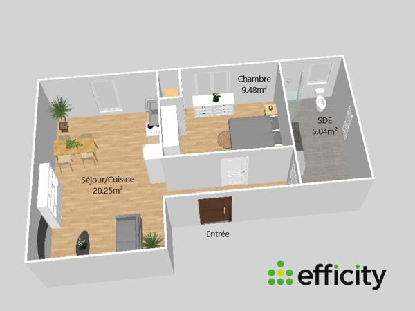 Appartement 2 pièces - 38 m² Exclusivité efficity