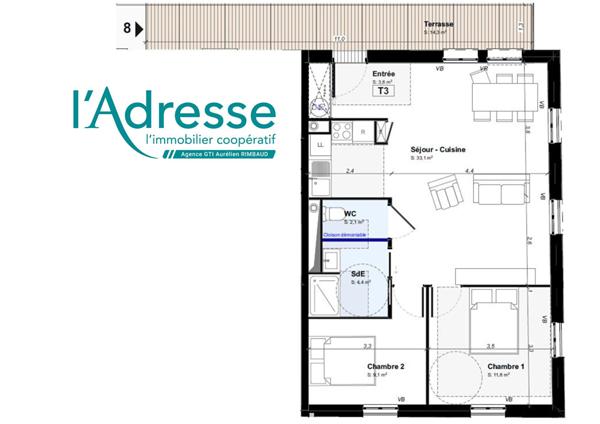 Appart T3 Hyper centre, terrasse, ascenseur, parking, Residence l'EDEN