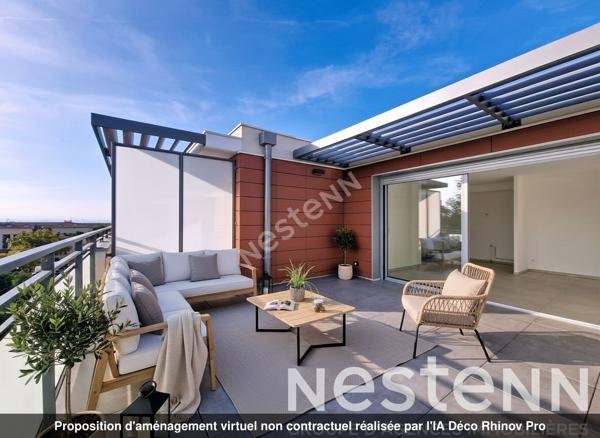 GENAS Hyper Centre - Attique NEUF en frais de notaire réduits - 3 pièces de 79.37m² avec large terrasse et vue dégagée