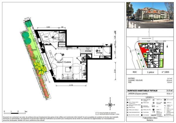 Appartement T1 à vendre  1 pièce - 34,50 m2 ARCACHON - 33