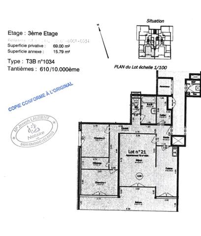 Appartement T3 à rénover de 69m² à proximité immédiate collège, lycée commerce, douane...