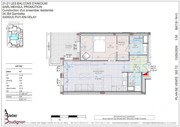 Appartement T2 à vendre  3 pièces - 51,89 m2 LE PUY EN VELAY - 43