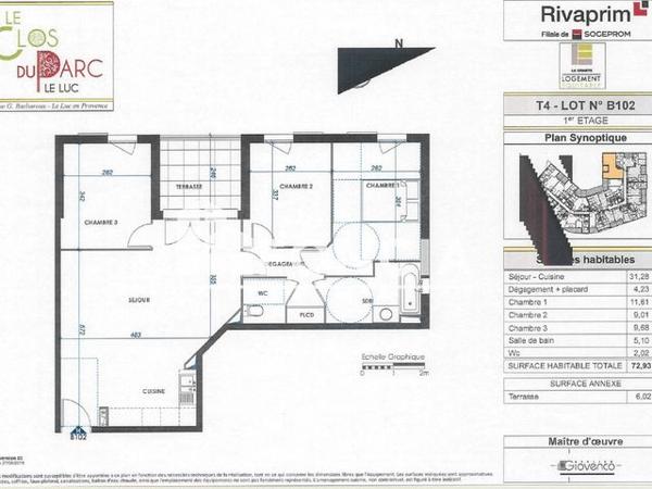 Location Appartement 4 pièces 72.93 m² - AVENUE GABRIEL BARBAROUX Le Luc 83340