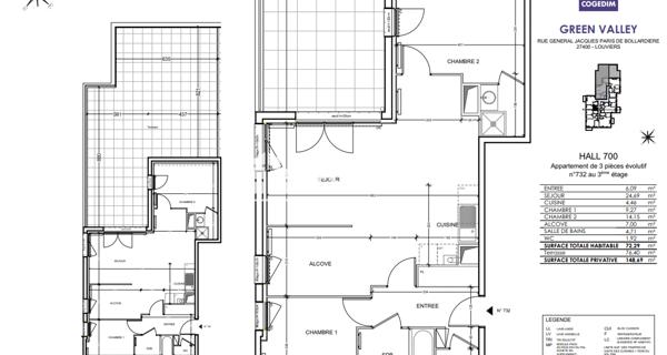 Location Appartement 3 pièces 72.29 m² - Louviers 27400