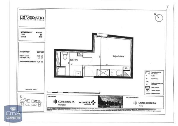 Appartement à louer 1 pièce 18.56m²