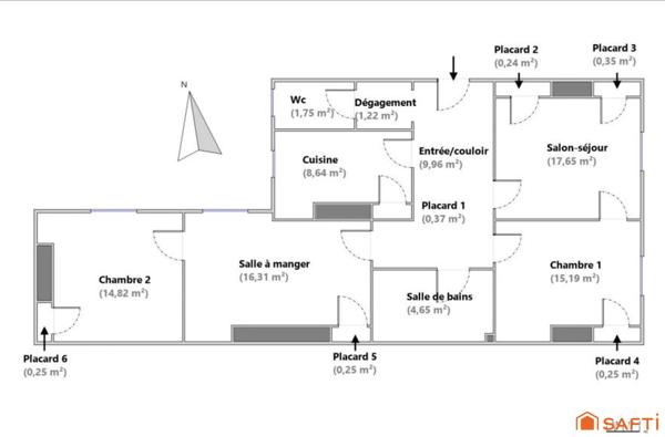Appartement 2 chambres + greniers.