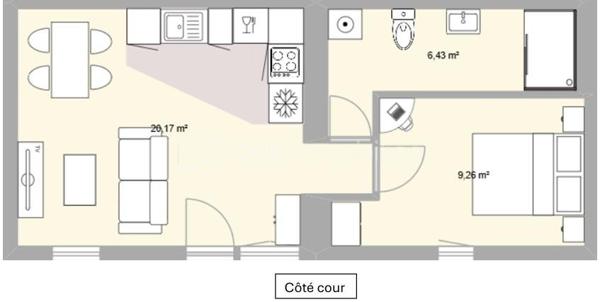 Coquet appartement refait totalement à NEUF comprenant 1 chambre, 1 cuisine/séjour , 1 salle d'eau avec toilettes.
La cuisine est équipée avec plaque , hotte, lave vaisselle, meuble four, caisson frigo, meuble haut, meuble colonne .
Tout est neuf.
Ce logement dispose également d'un petit extérieur en guise de terrasse ou de stationnement de sa voiture
Une remise est également comprise avec le logement.
