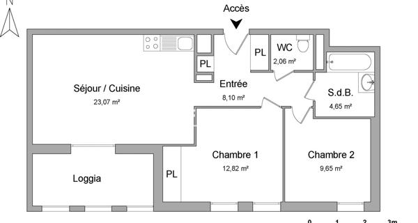 Location Appartement 3 pièces 60.32 m² - Lyon 69008