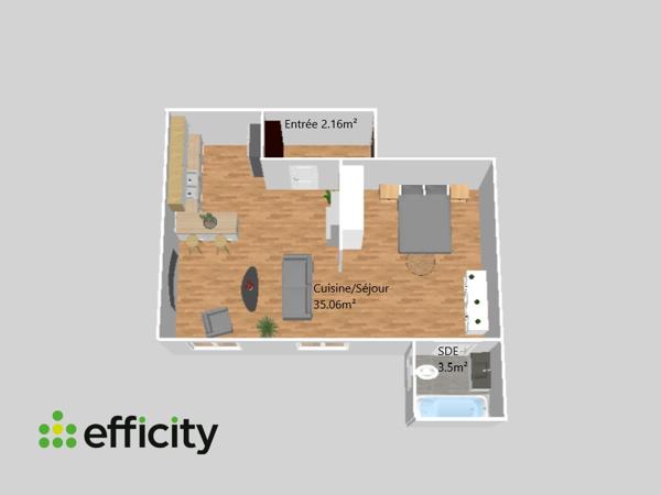 Appartement 2 pièces - 41 m² Exclusivité efficity