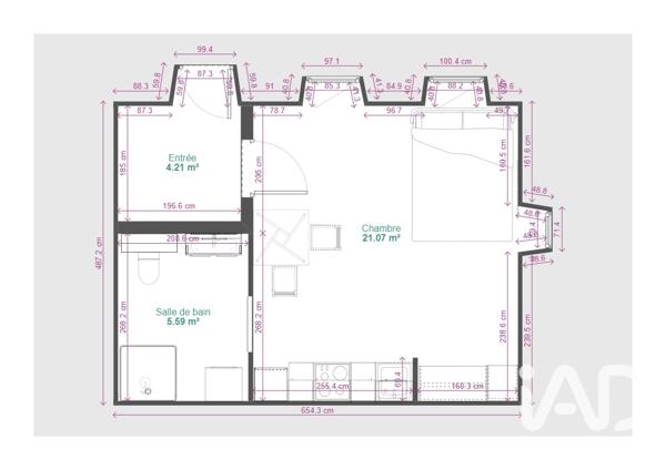 Location studio 24 m² Botans