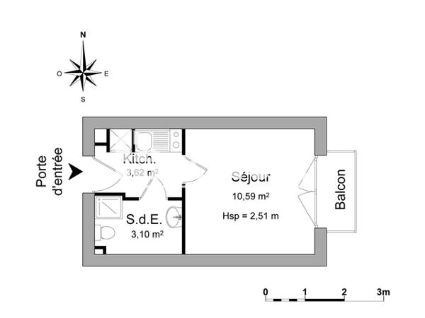 Location Studio 17.31 m² - 16 AVENUE CROIX GUERIN Caen 14000