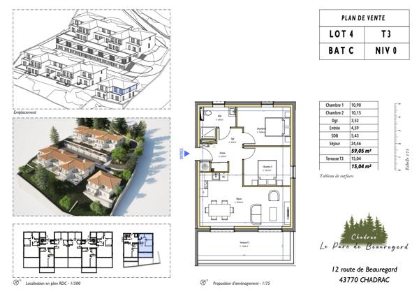Vente Appartement59,05 m² - 3 Pièces - CHADRAC (43770)
