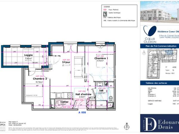 Location Appartement meublé 3 pièces 54.97 m² - COEUR OLERON A08 - 1 RUE DU COLONEL DURAND Saint Pierre D'oleron 17310