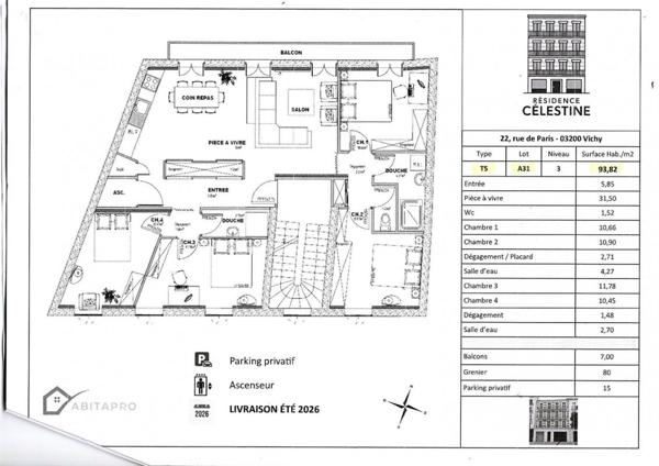 Appartement Vichy 5 pièce(s) 97 m2