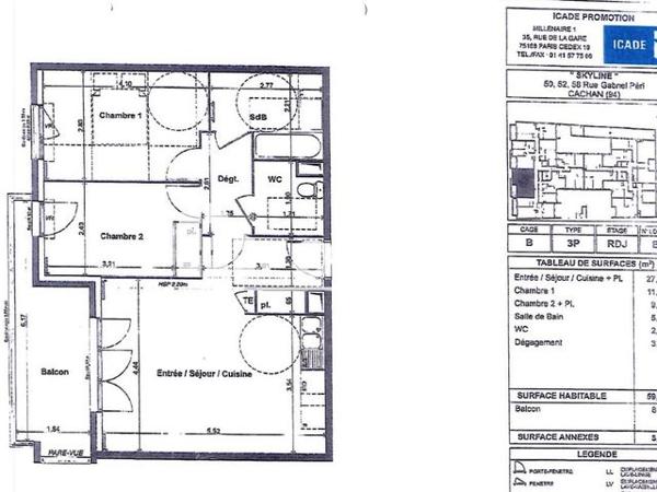 Location Appartement 3 pièces 59.21 m² - 58 RUE GABRIEL PERI Cachan 94230