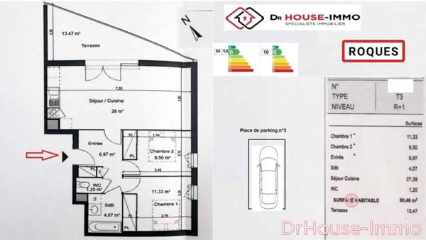 Appartement à vendre 3 pièces de 60 m²