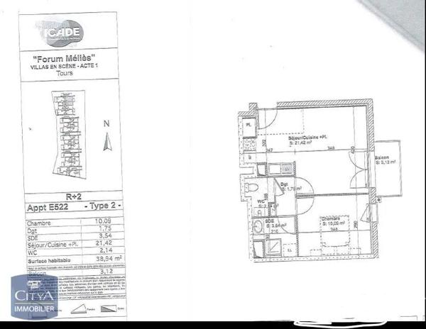 Appartement à louer 2 pièces 38.94m² Tours (37100)