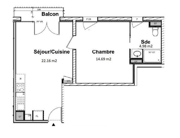 T2 récent avec balcon et stationnement couvert. Tous commerces à pied !