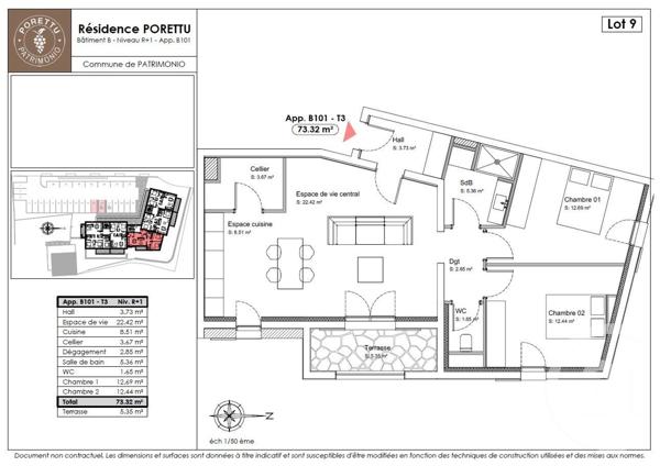 Appartement T3 à vendre  3 pièces - 73,35 m2 PATRIMONIO - 202