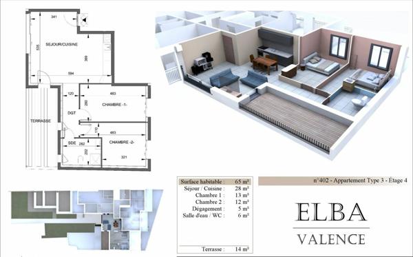 Appartement à vendre    3 pièces • 65 m2 Valence