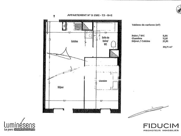 Location Appartement 2 pièces 39.67 m² - 3 RUE JEAN MOULIN Lens 62300