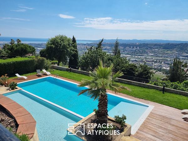 Fabron – Bien d’exception en rez-de-jardin avec vue panoramique mer