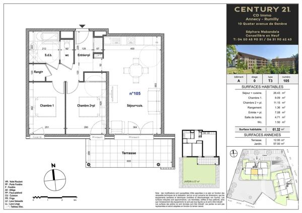 Appartement T3 à vendre  3 pièces - 61,32 m 2   FAVERGES SEYTHENEX  - 74