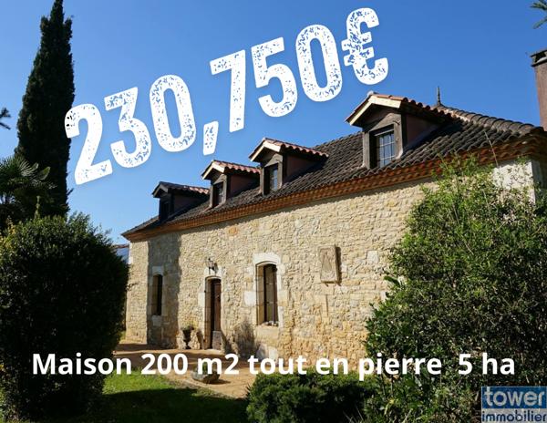 MAISON DE MAITRE 200 m2 ET SA GRANGE EN PIERRE à restaurer sur terrain 4.85 HA BASSE VALLE DU LOT 46700