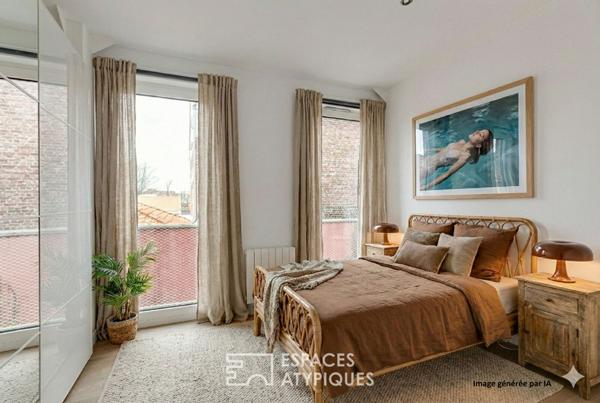 Loft atypique sur deux niveaux avec balcon à deux pas des Halles de Wazemmes