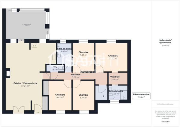 Maison individuelle rénovée -  117 m2 - 4 chambres - Jardin