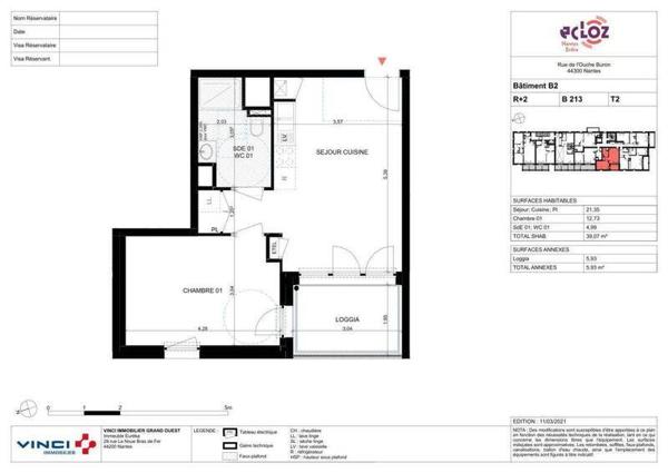 Appartement 2 pièces                                        - 44300 Nantes Réf : 12271