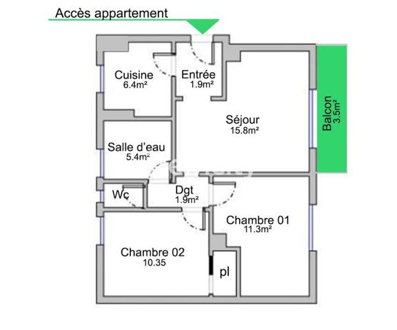 Appartement
         3 pièces
        - 54 m²