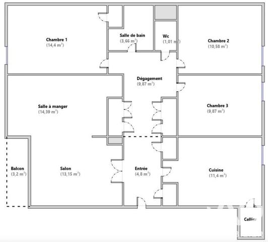 Appartement à vendre 5 pièces 93,13 m² Dijon